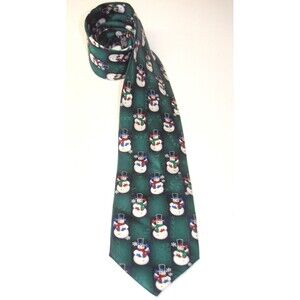 Hallmark Vintage Snowman Tie Christmas Neck Tie Silk Handmade 3.5" x 61"